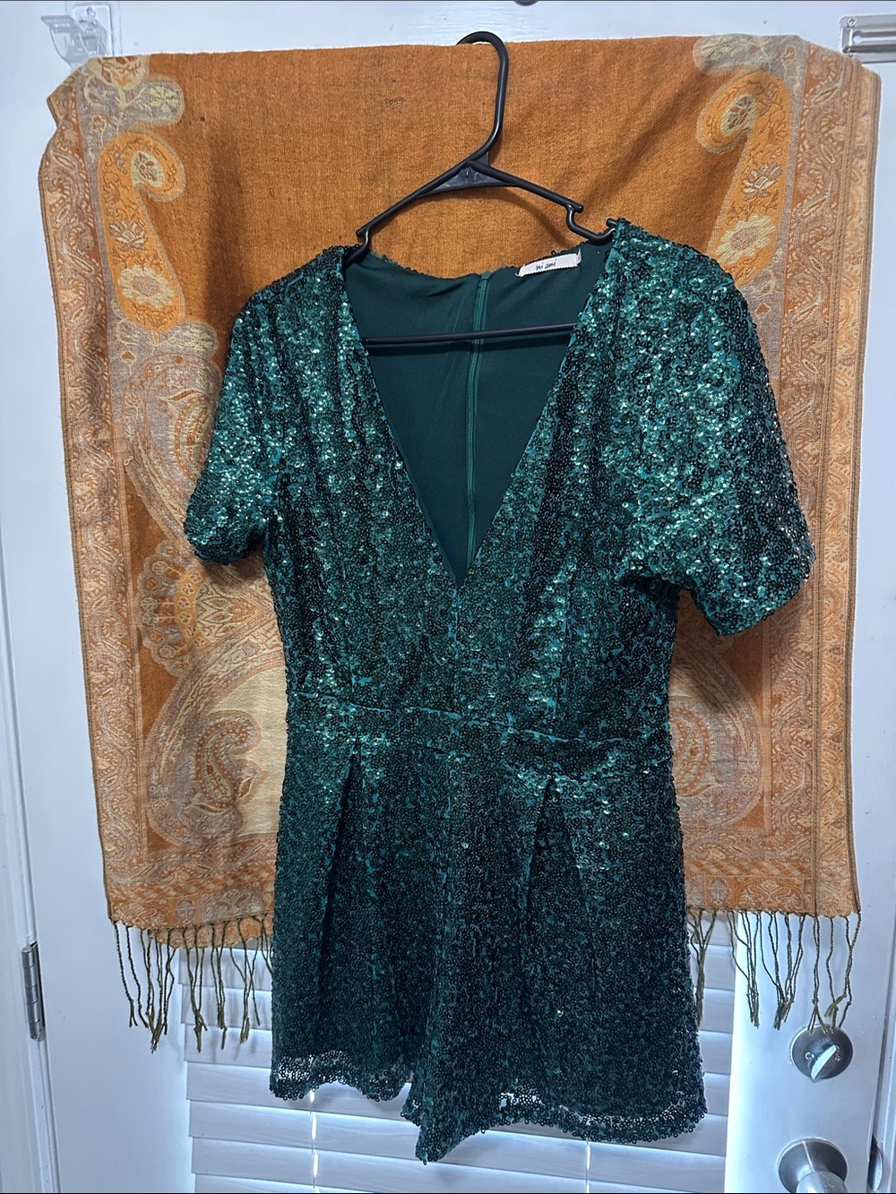 Green Sequin V-Neck Women’s Romper